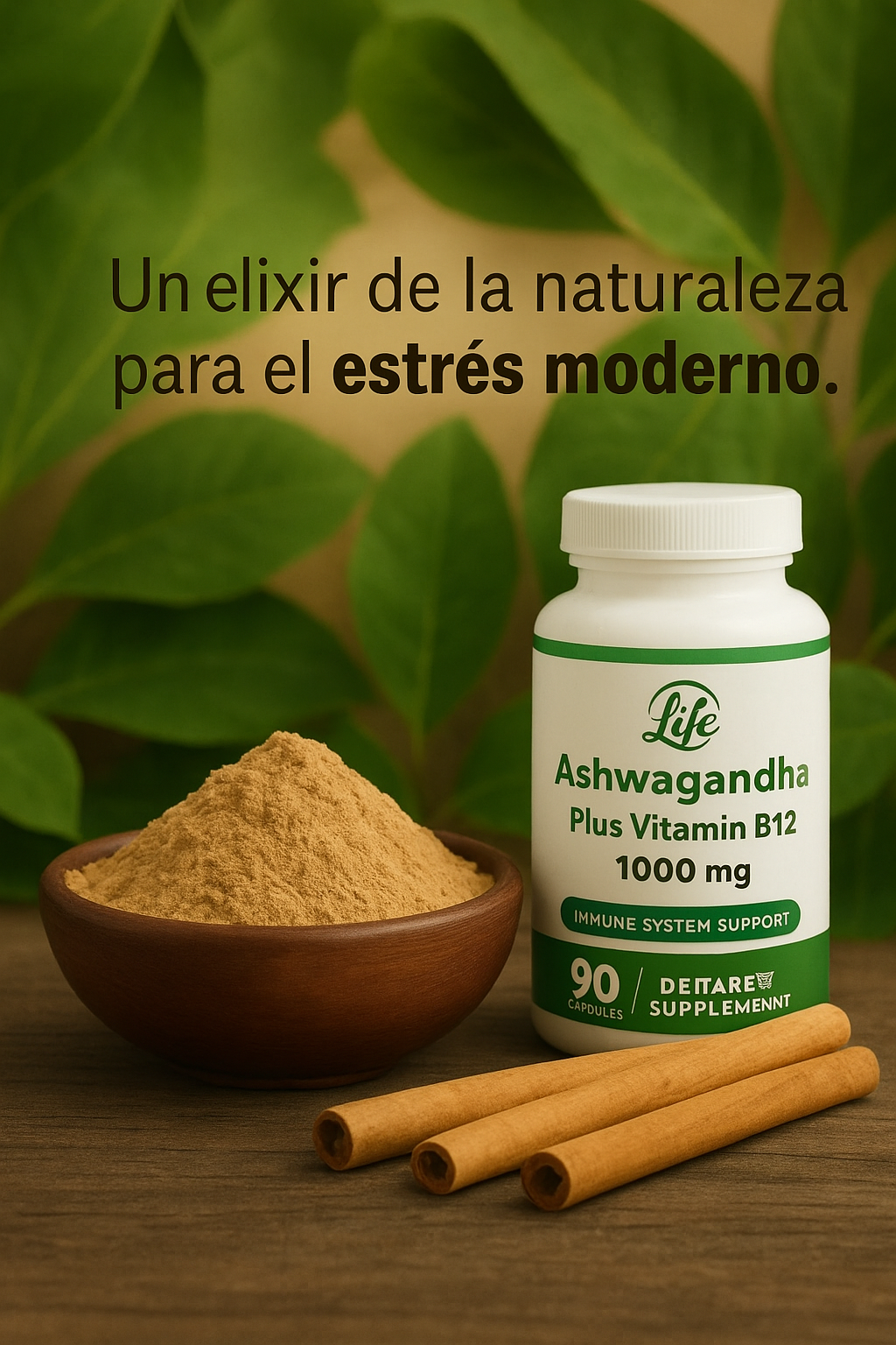 ASHWAGANDHA + B12 - 90 CÁPSULAS - Antiestrés Natural y Energía