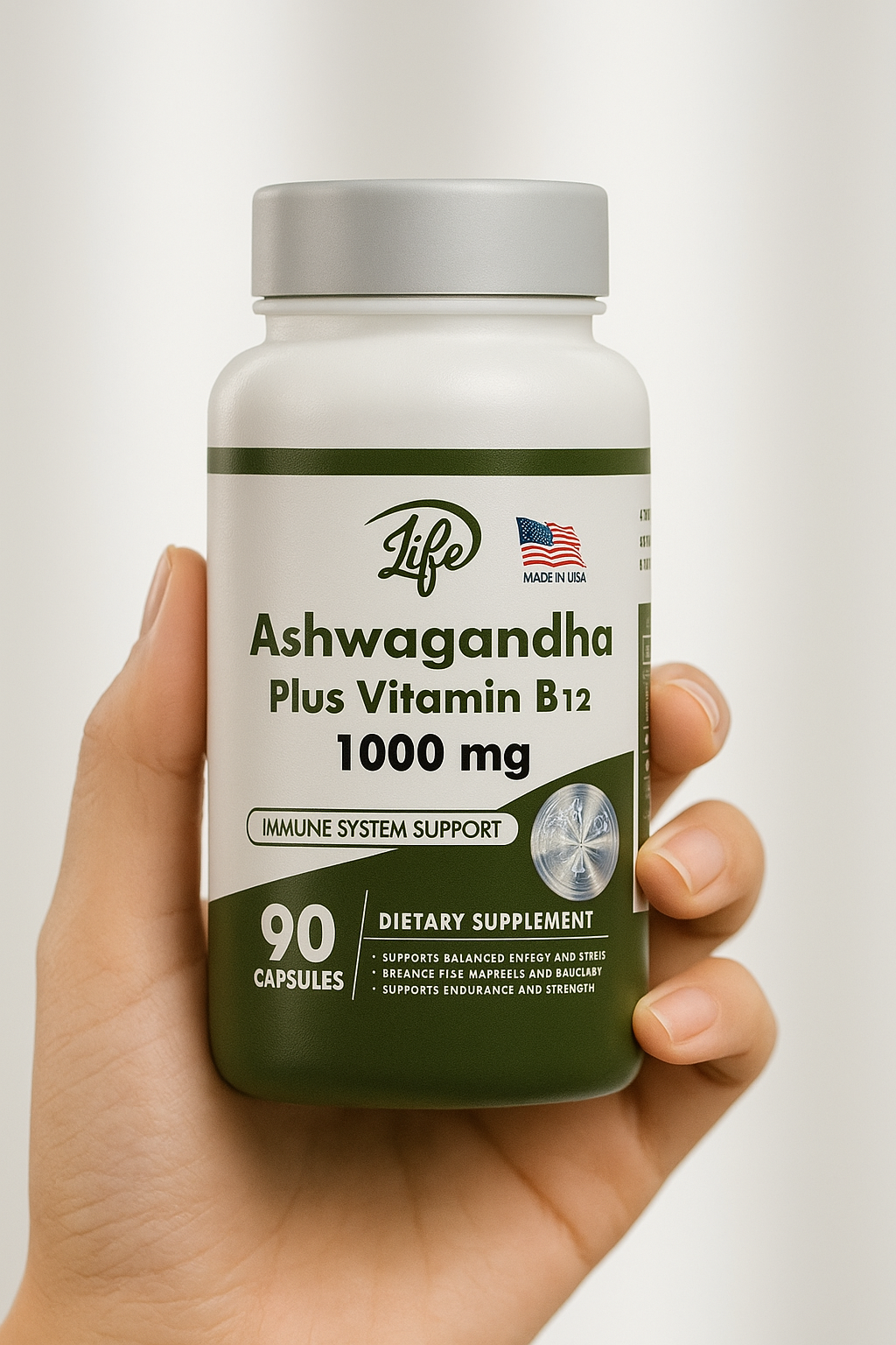 ASHWAGANDHA + B12 - 90 CÁPSULAS - Antiestrés Natural y Energía