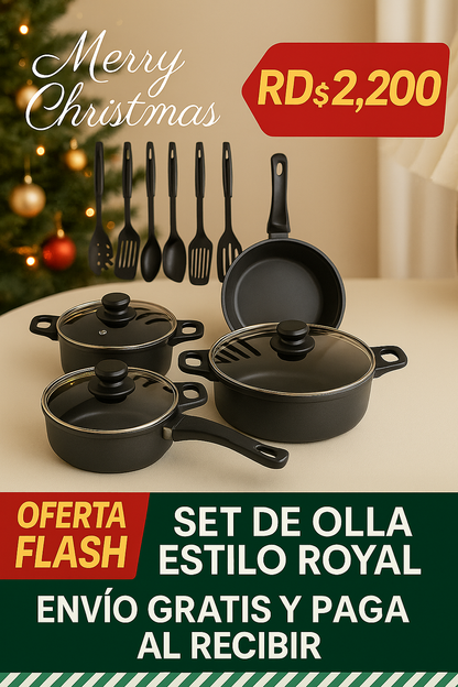 Set de Ollas y Sartenes 13 Piezas RoyalMark - Negro Elegante