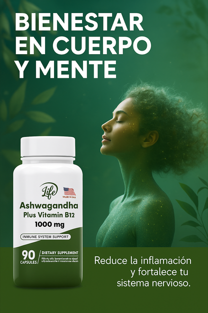ASHWAGANDHA + B12 - 90 CÁPSULAS - Antiestrés Natural y Energía